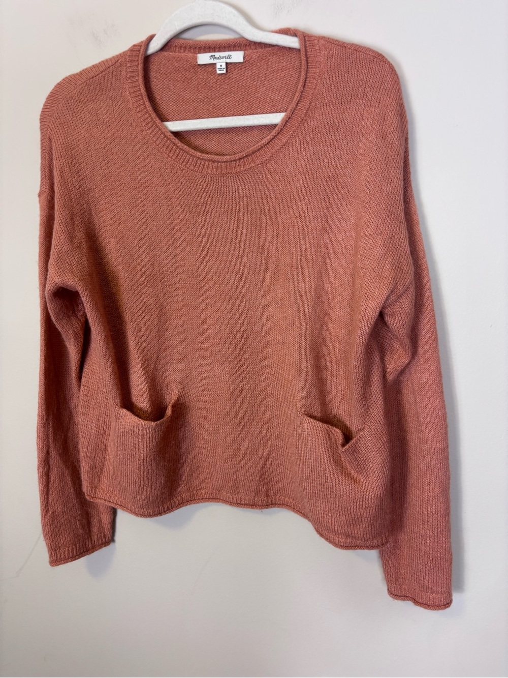 Madewell Pink Crewneck Sweater with Front Pockets Medium - Picture 4 of 6